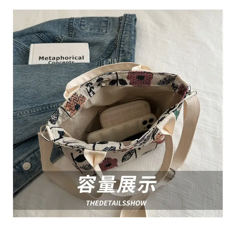 Women's Printed Canvas Shoulder Bag Large Capacity Artistic Design — feature 6