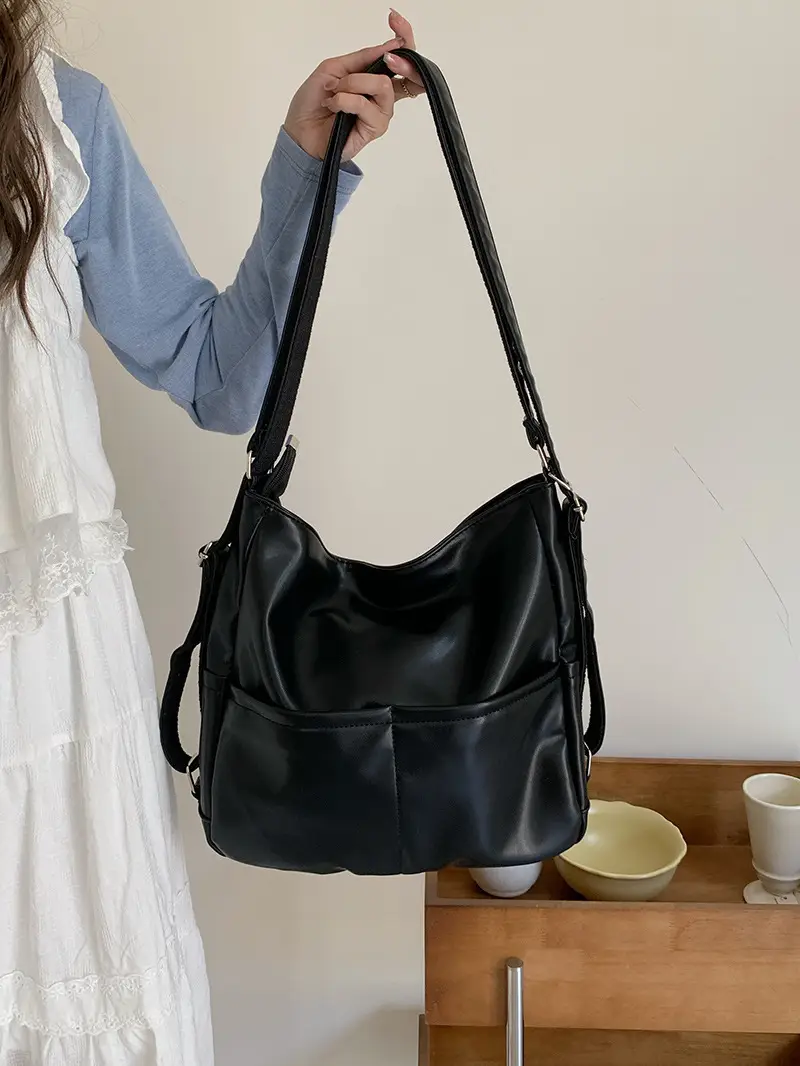 2024 Women's Black PU Leather Tote Bag Large Capacity - Image 5