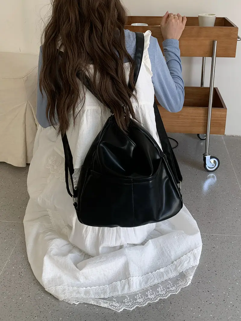 2024 Women's Black PU Leather Tote Bag Large Capacity - Image 7