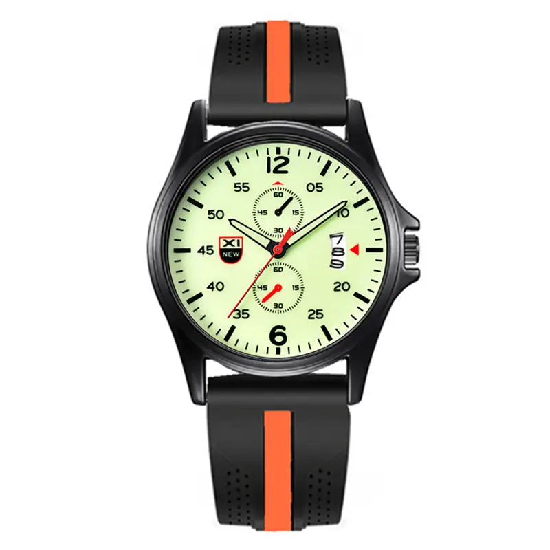 Men's Green Dial Chronograph Watch with Black Orange Strap - Image 10
