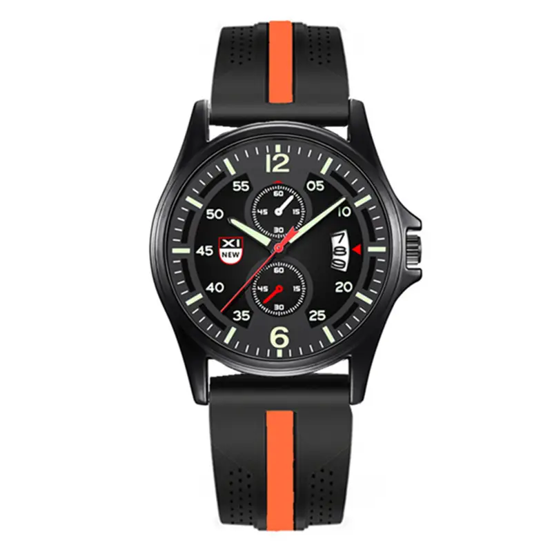 Men's Green Dial Chronograph Watch with Black Orange Strap - Image 5