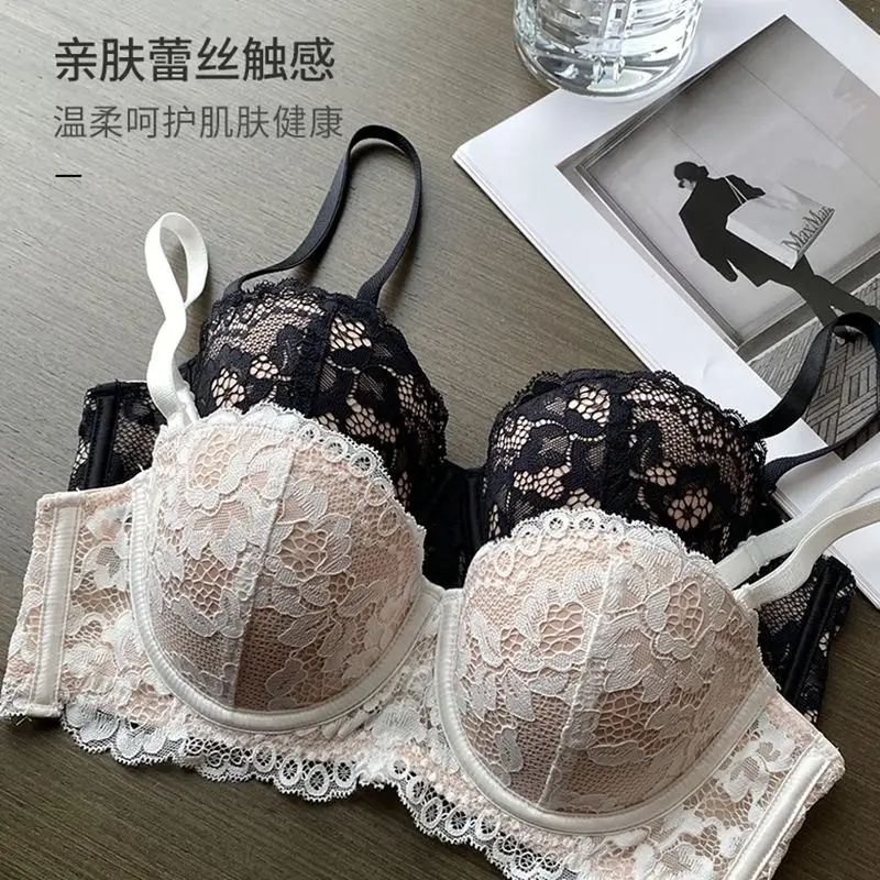 Underwear for Women with Small Breasts, Push-Up and Enlargement, Thickeneded French Bra, Breast-Retracting Lace, Sexy Pure Desire Bra Set, Beautiful Style