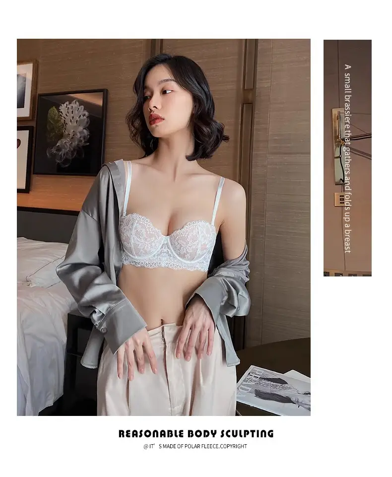 Underwear for Women with Small Breasts, Push-Up and Enlargement, Thickeneded French Bra, Breast-Retracting Lace, Sexy Pure Desire Bra Set, Beautiful Style — feature 22