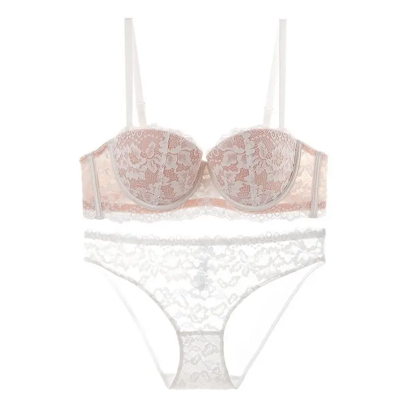 Underwear for Women with Small Breasts, Push-Up and Enlargement, Thickeneded French Bra, Breast-Retracting Lace, Sexy Pure Desire Bra Set, Beautiful Style