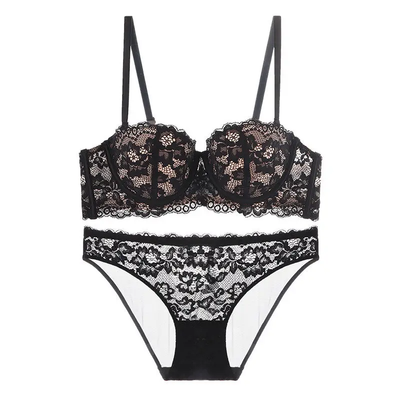 Underwear for Women with Small Breasts, Push-Up and Enlargement, Thickeneded French Bra, Breast-Retracting Lace, Sexy Pure Desire Bra Set, Beautiful Style