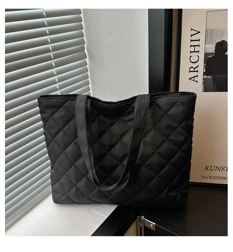 Large Capacity Japanese Korean Diamond Plaid Cotton Tote Bag — feature 19