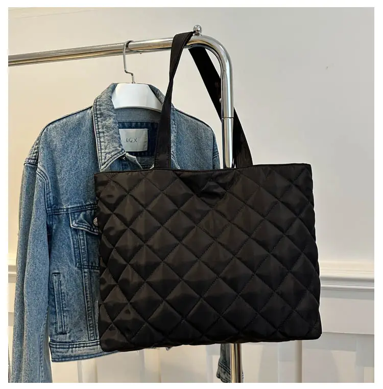 Large Capacity Japanese Korean Diamond Plaid Cotton Tote Bag — feature 21