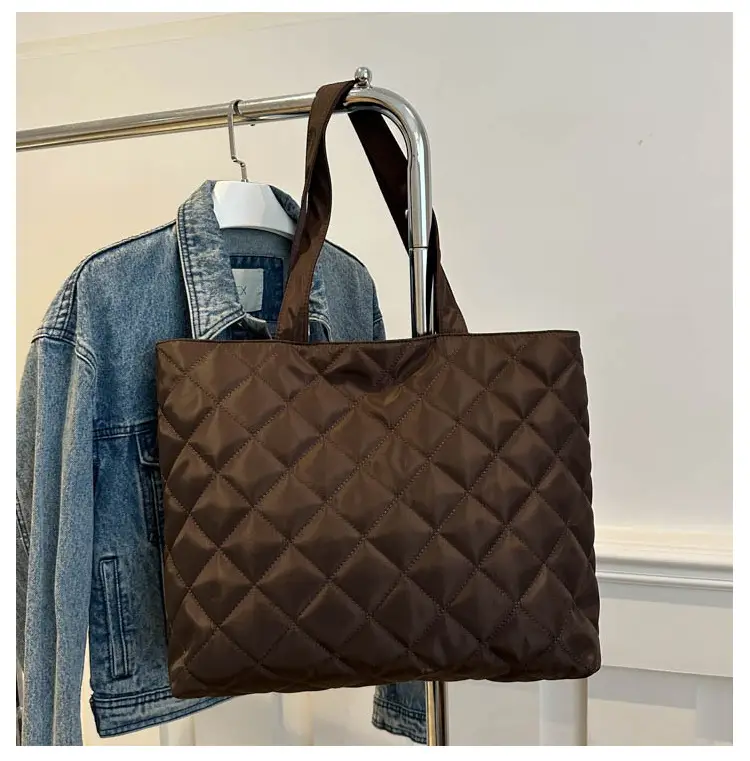 Large Capacity Japanese Korean Diamond Plaid Cotton Tote Bag — feature 22
