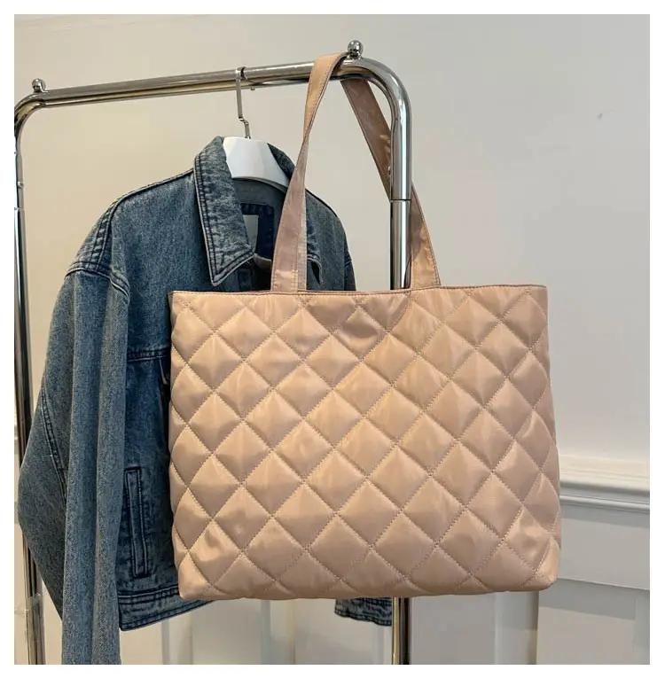 Large Capacity Japanese Korean Diamond Plaid Cotton Tote Bag — feature 28