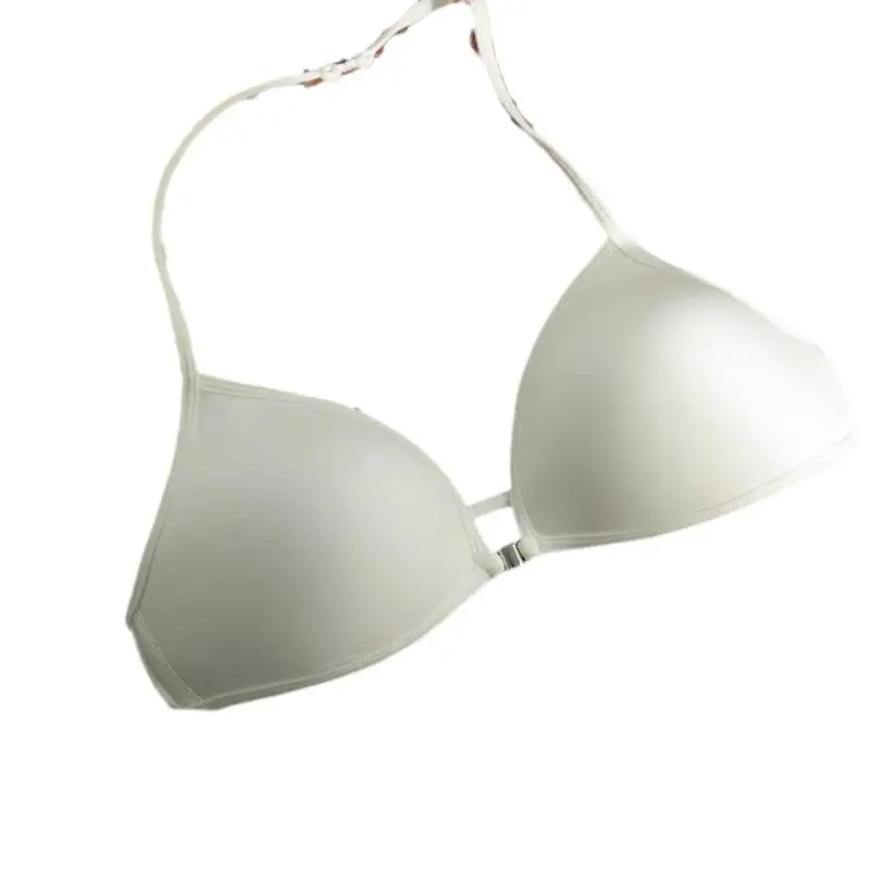 KEAZ French Triangle Cup Underwear Women's Thin Shoulder Strap Beautiful Back Hanging Neck Invisible Front Buckle Bra Thin Non-marking Bra