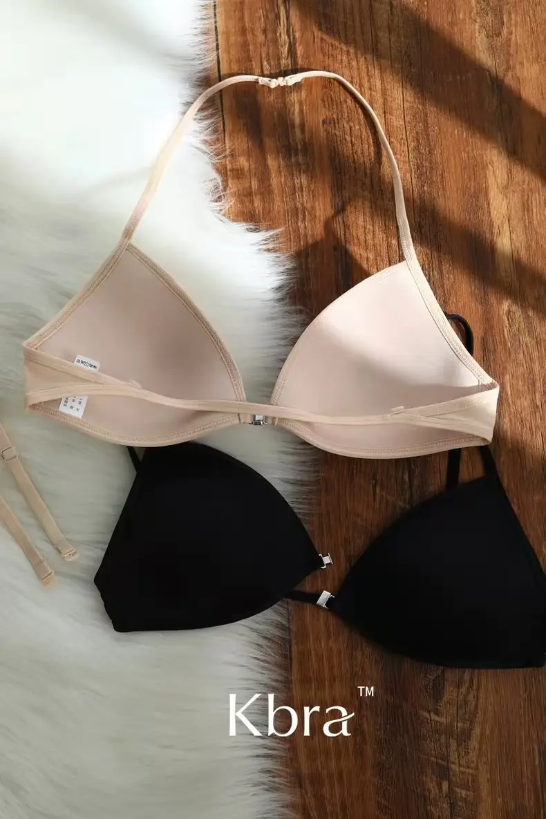 KEAZ French Triangle Cup Underwear Women's Thin Shoulder Strap Beautiful Back Hanging Neck Invisible Front Buckle Bra Thin Non-marking Bra — feature 15