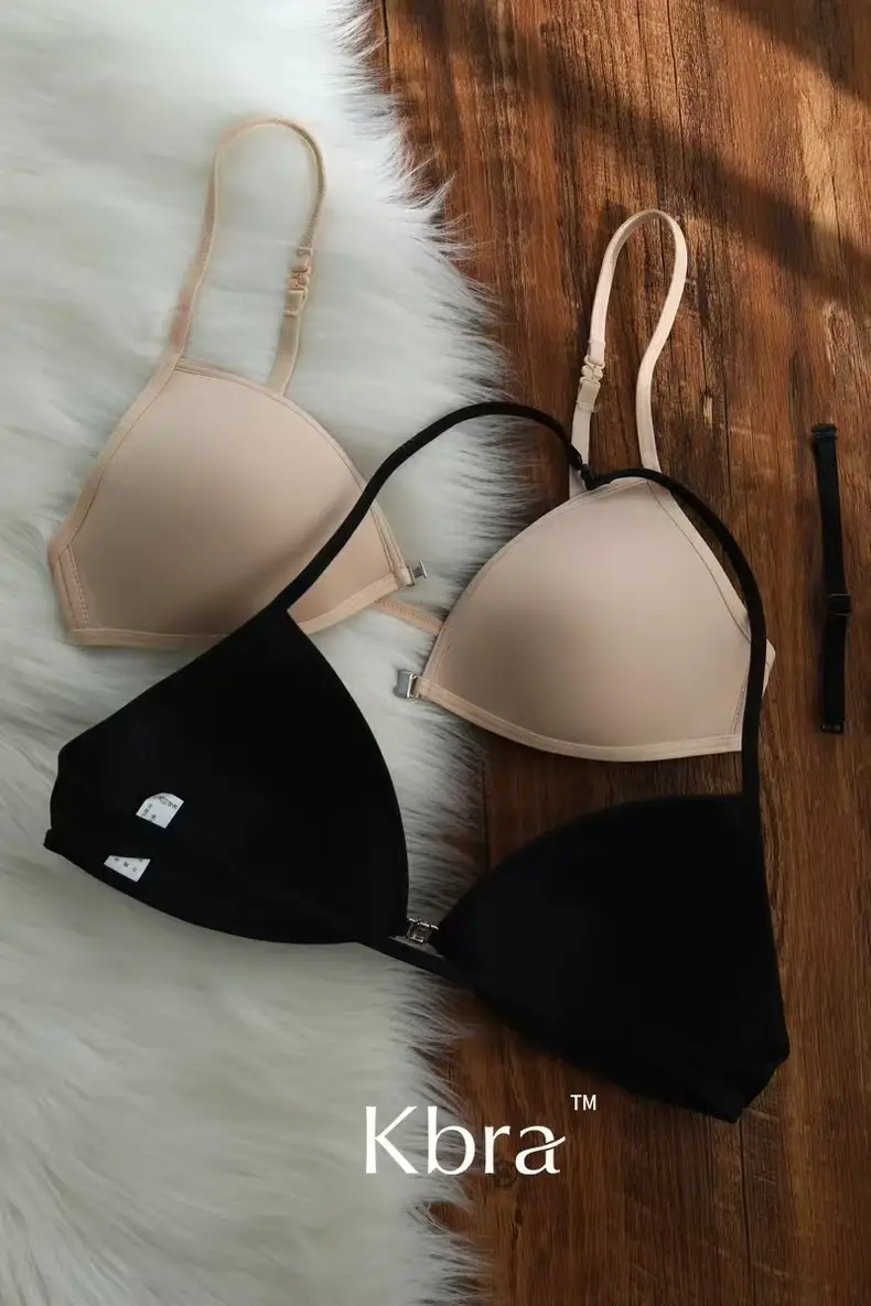 KEAZ French Triangle Cup Underwear Women's Thin Shoulder Strap Beautiful Back Hanging Neck Invisible Front Buckle Bra Thin Non-marking Bra — feature 16