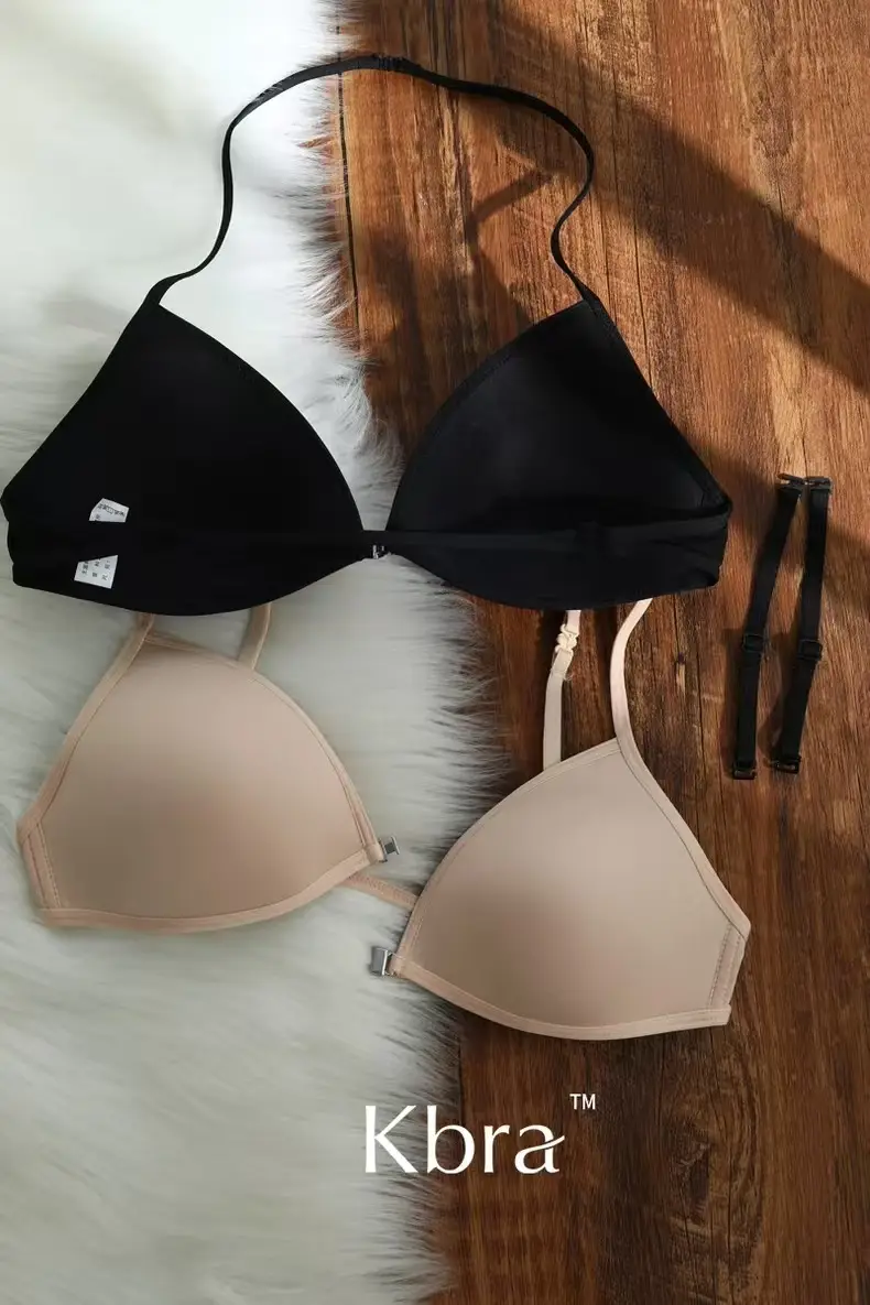KEAZ French Triangle Cup Underwear Women's Thin Shoulder Strap Beautiful Back Hanging Neck Invisible Front Buckle Bra Thin Non-marking Bra — feature 18
