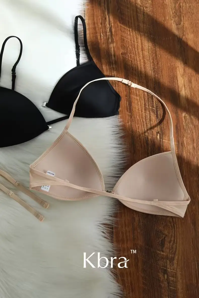 KEAZ French Triangle Cup Underwear Women's Thin Shoulder Strap Beautiful Back Hanging Neck Invisible Front Buckle Bra Thin Non-marking Bra — feature 2