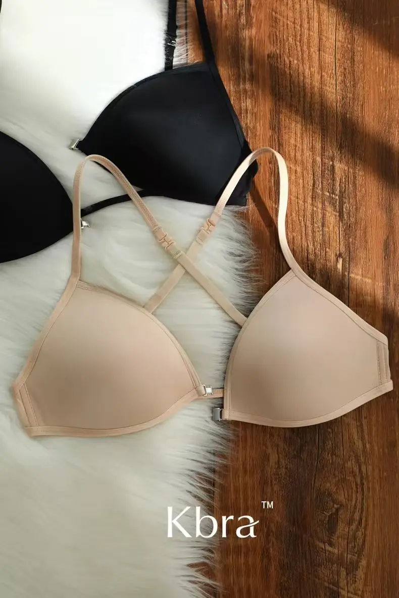 KEAZ French Triangle Cup Underwear Women's Thin Shoulder Strap Beautiful Back Hanging Neck Invisible Front Buckle Bra Thin Non-marking Bra — feature 3