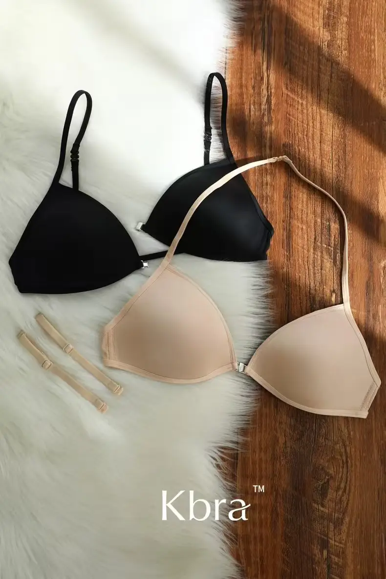 KEAZ French Triangle Cup Underwear Women's Thin Shoulder Strap Beautiful Back Hanging Neck Invisible Front Buckle Bra Thin Non-marking Bra — feature 4