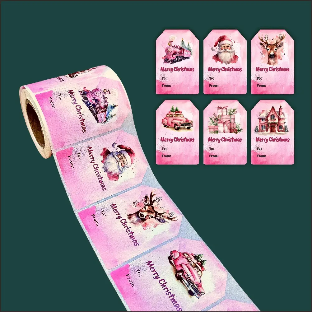 Christmas Self-Adhesive Gift Stickers 5cm2inch Pink — feature 2