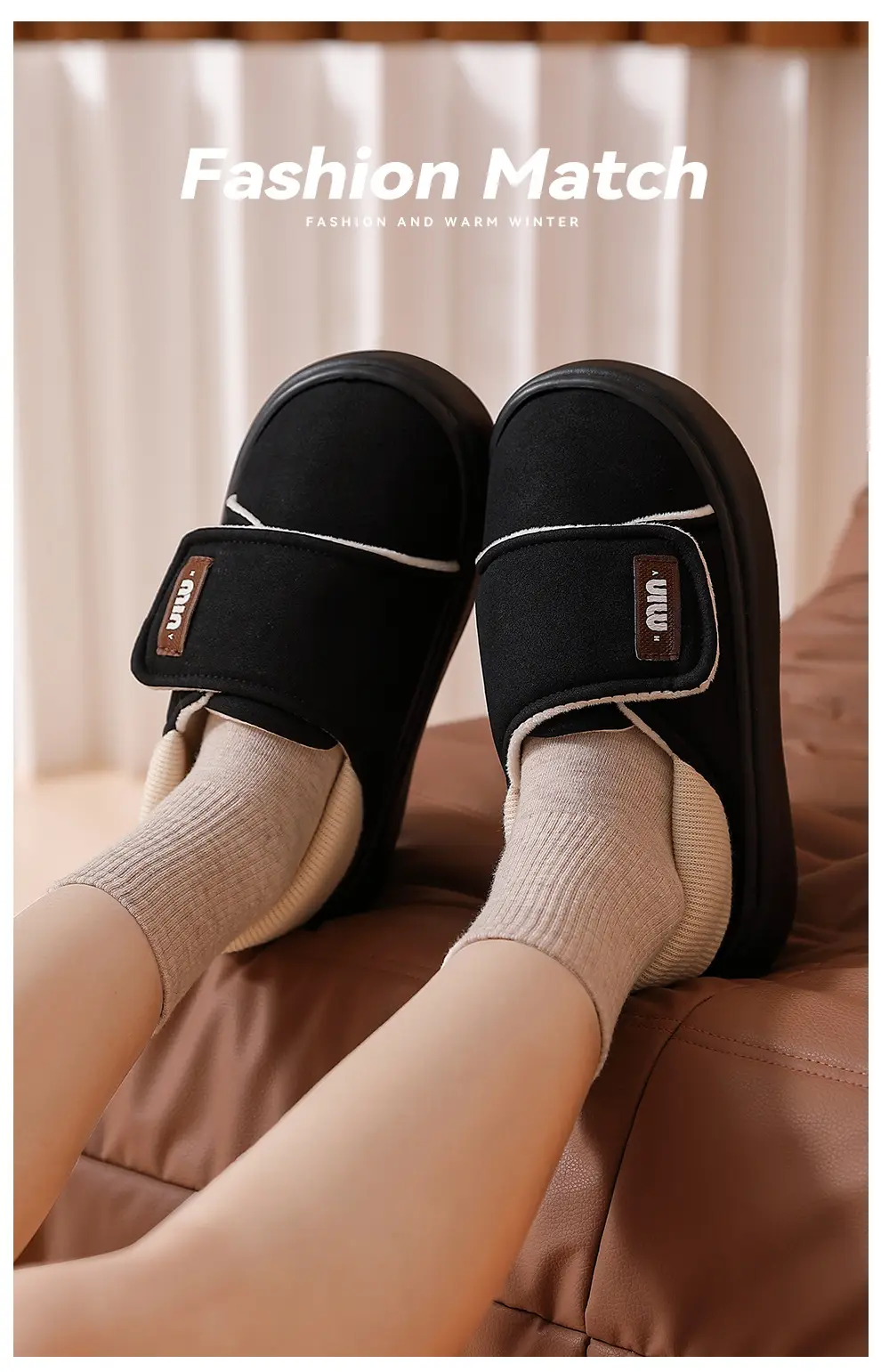 Velcro Cotton Shoes for Winter Outer Wear, Fashionable Women's Home Warm Indoor Non-Slip Thick-Soled Cotton Slippers for Women Winter Wholesale — feature 19