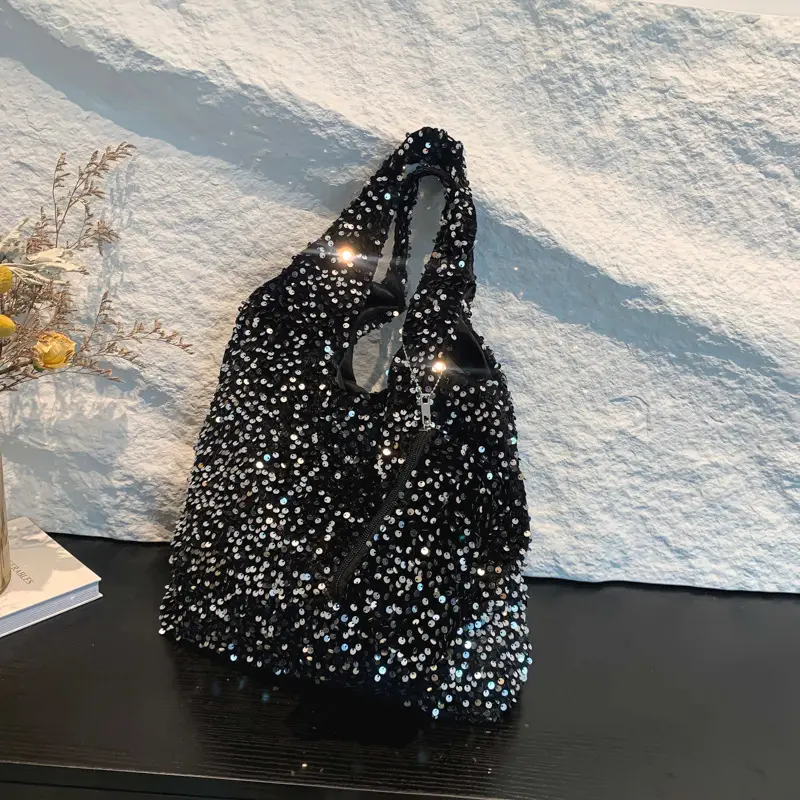 Black Sequin Shoulder Bag Women 2024 Autumn Work Commute