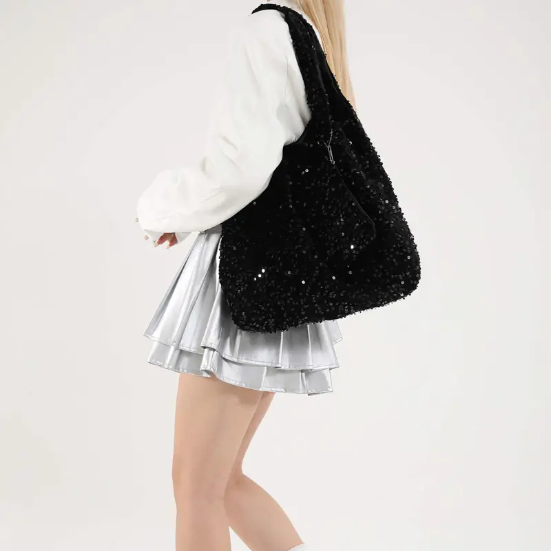 Black Sequin Shoulder Bag Women 2024 Autumn Work Commute