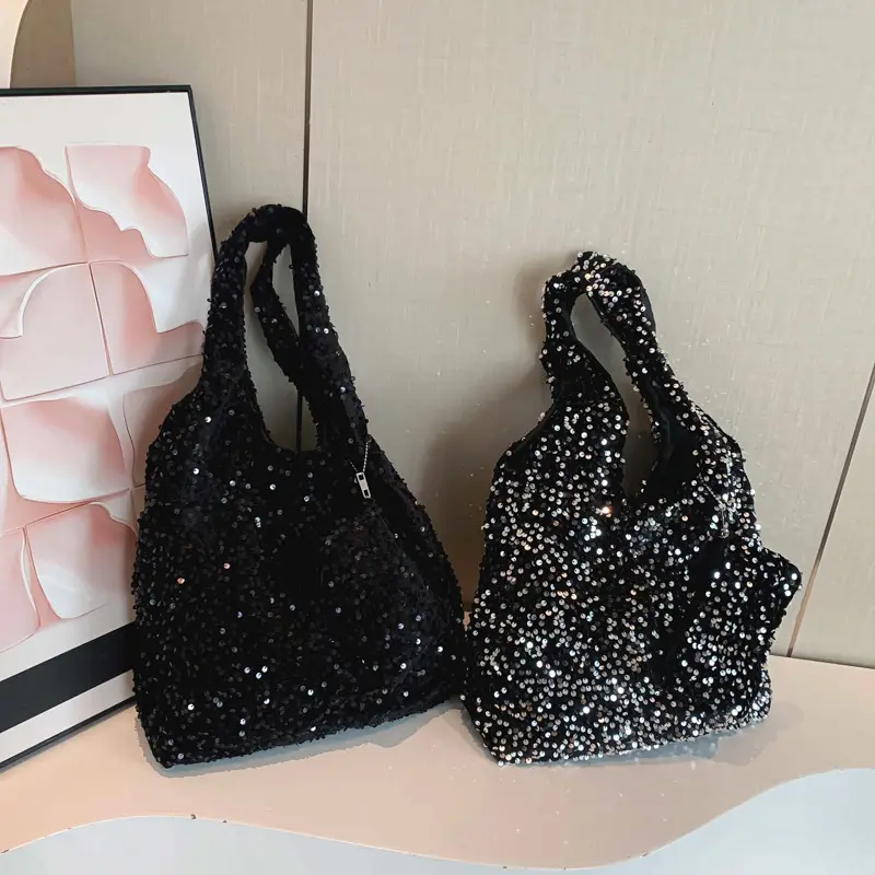 Black Sequin Shoulder Bag Women 2024 Autumn Work Commute
