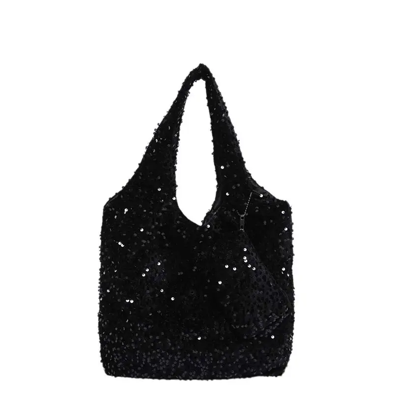Black Sequin Shoulder Bag Women 2024 Autumn Work Commute