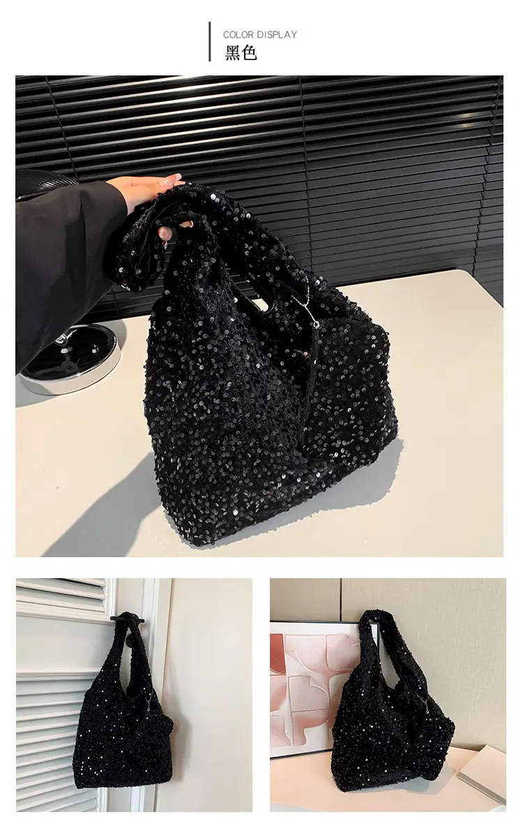 Black Sequin Shoulder Bag Women 2024 Autumn Work Commute — feature 11