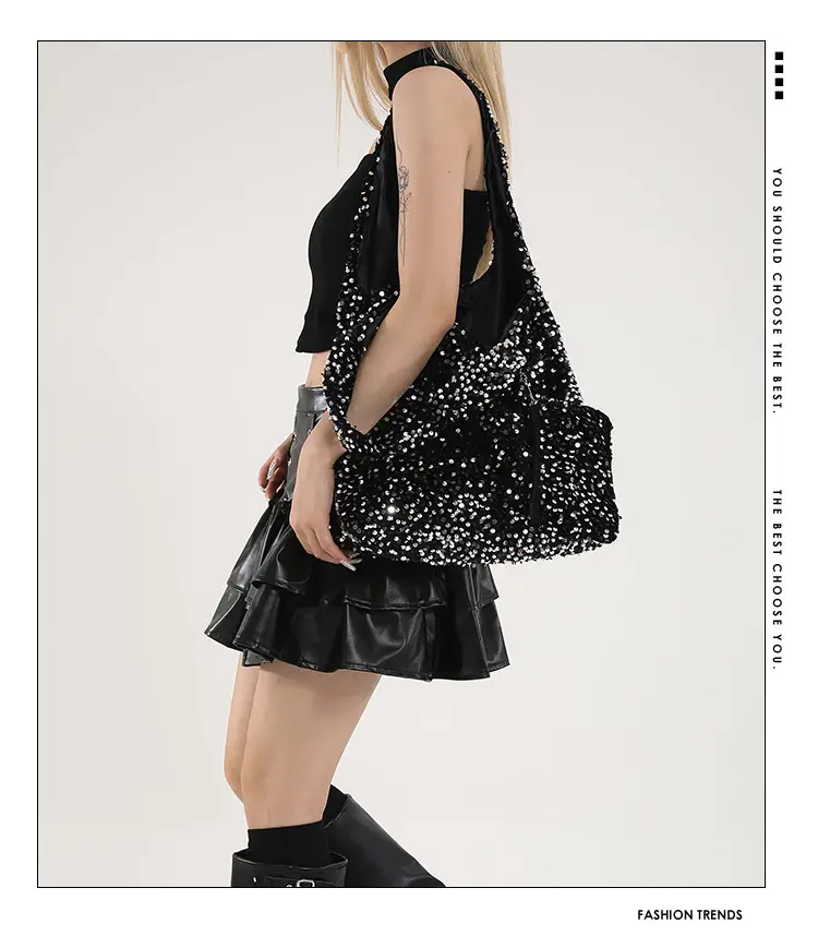 Black Sequin Shoulder Bag Women 2024 Autumn Work Commute — feature 2