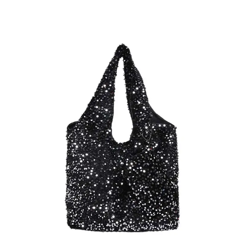 Black Sequin Shoulder Bag Women 2024 Autumn Work Commute