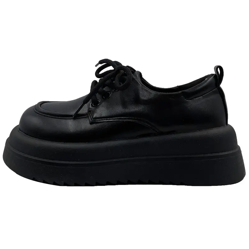 Women British Style Black Leather Muffin Shoes with Thick Bottom - Image 7