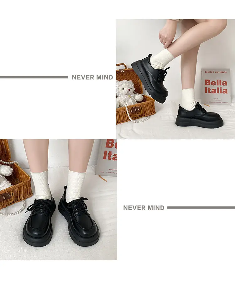 Women British Style Black Leather Muffin Shoes with Thick Bottom — feature 10