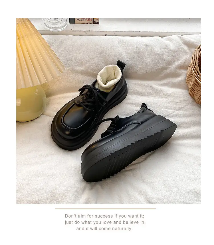 Women British Style Black Leather Muffin Shoes with Thick Bottom — feature 13