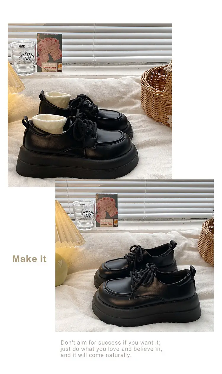 Women British Style Black Leather Muffin Shoes with Thick Bottom — feature 14