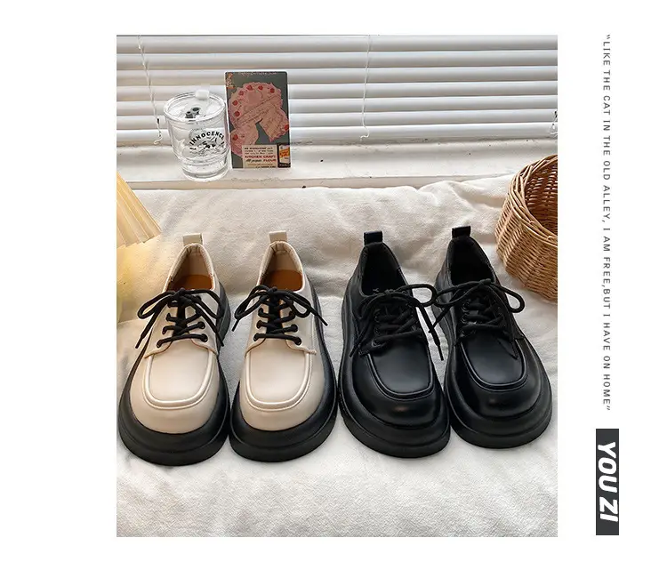 Women British Style Black Leather Muffin Shoes with Thick Bottom — feature 15