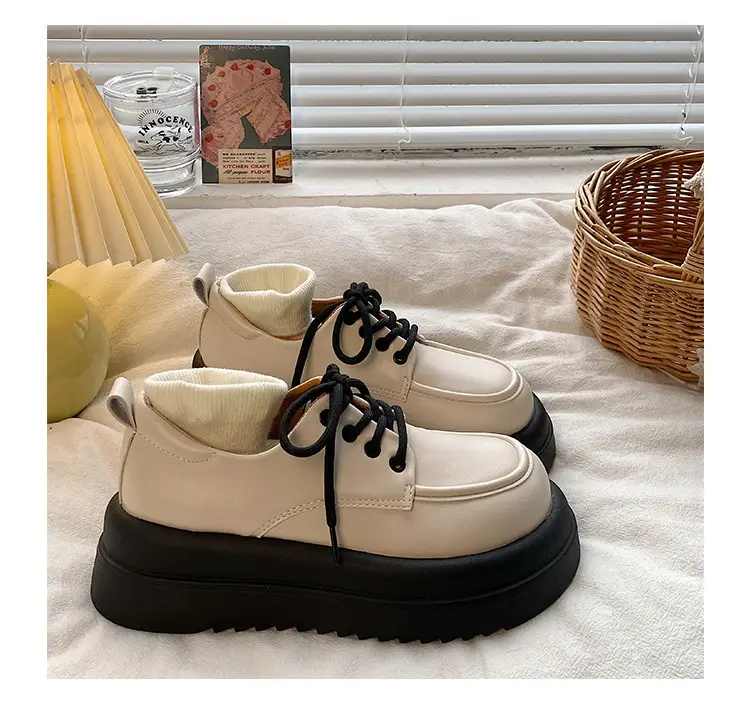 Women British Style Black Leather Muffin Shoes with Thick Bottom — feature 16