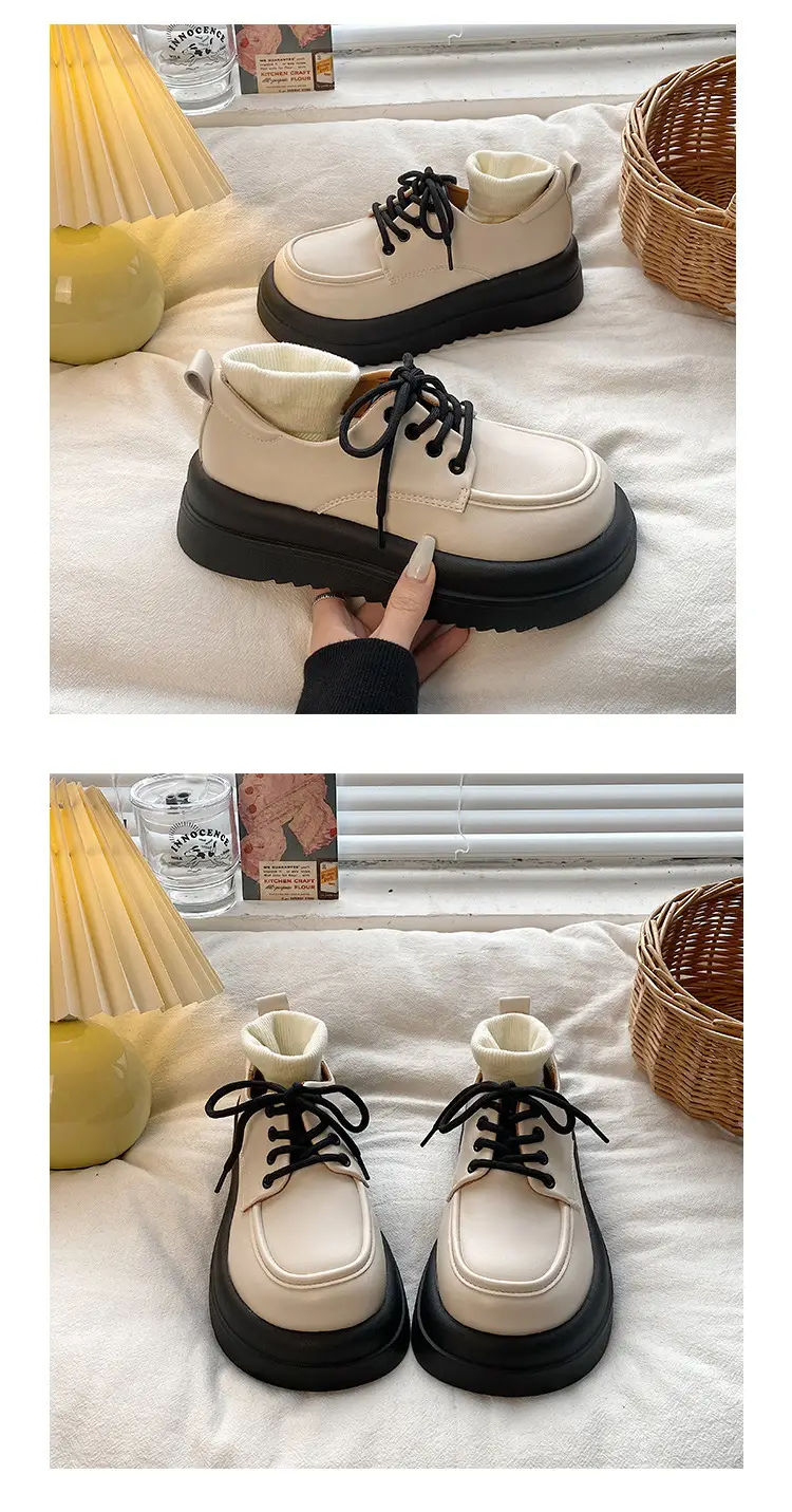 Women British Style Black Leather Muffin Shoes with Thick Bottom — feature 17