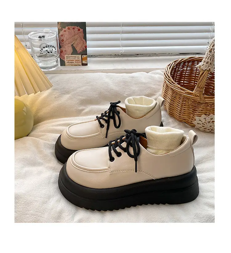 Women British Style Black Leather Muffin Shoes with Thick Bottom — feature 18