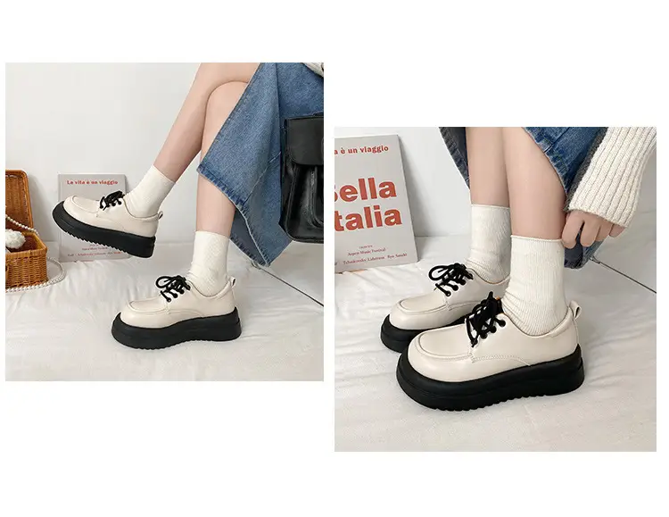 Women British Style Black Leather Muffin Shoes with Thick Bottom — feature 5