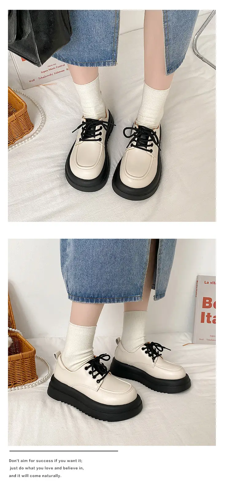 Women British Style Black Leather Muffin Shoes with Thick Bottom — feature 6