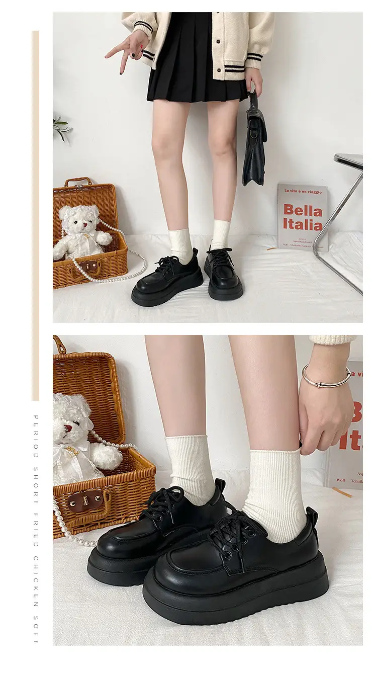 Women British Style Black Leather Muffin Shoes with Thick Bottom — feature 8