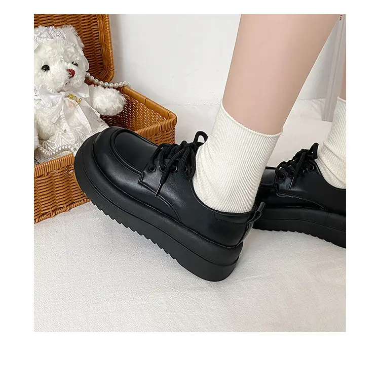 Women British Style Black Leather Muffin Shoes with Thick Bottom — feature 9