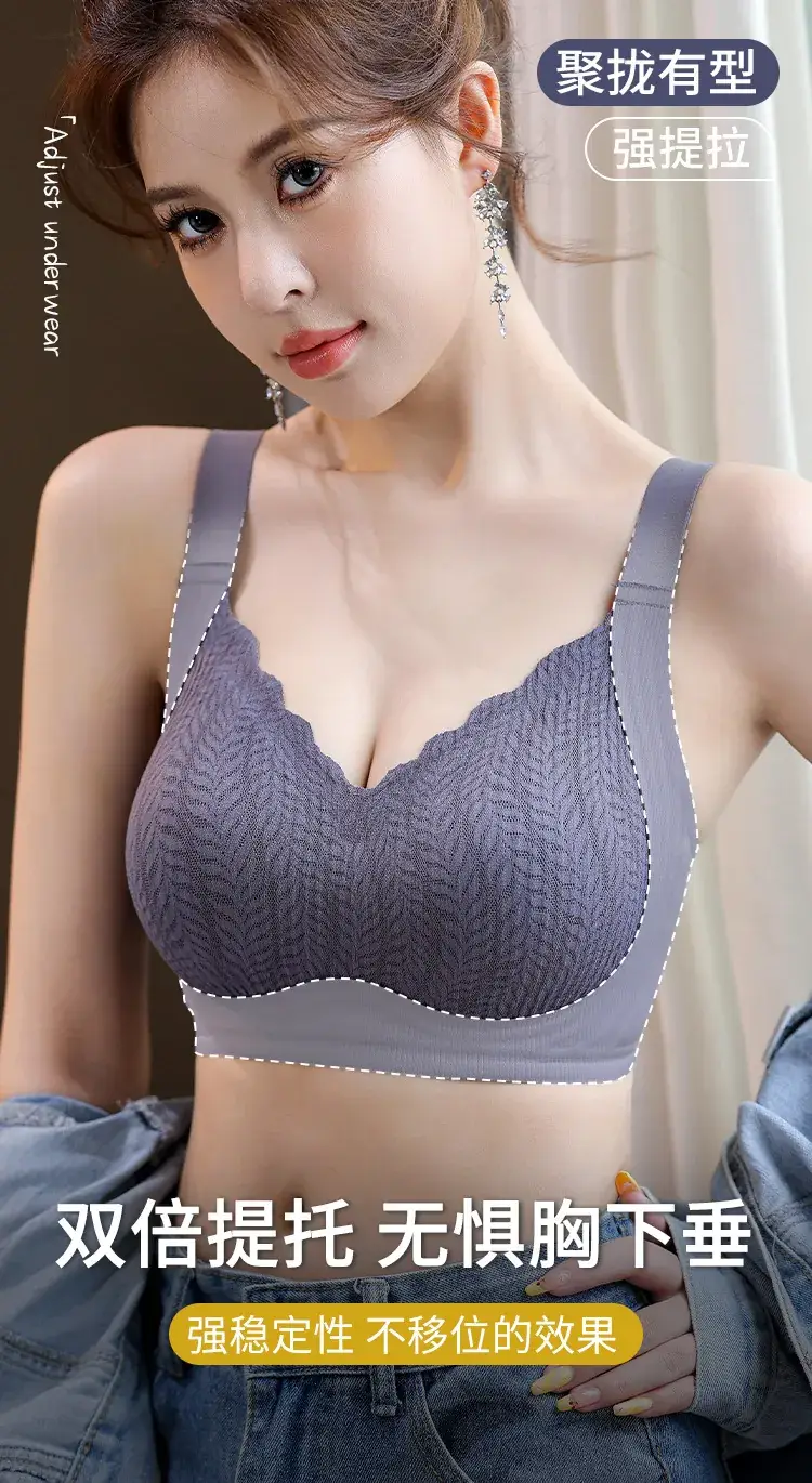 Purple Lace Non-Steel Ring Fixed Cup Bra for Women — feature 1