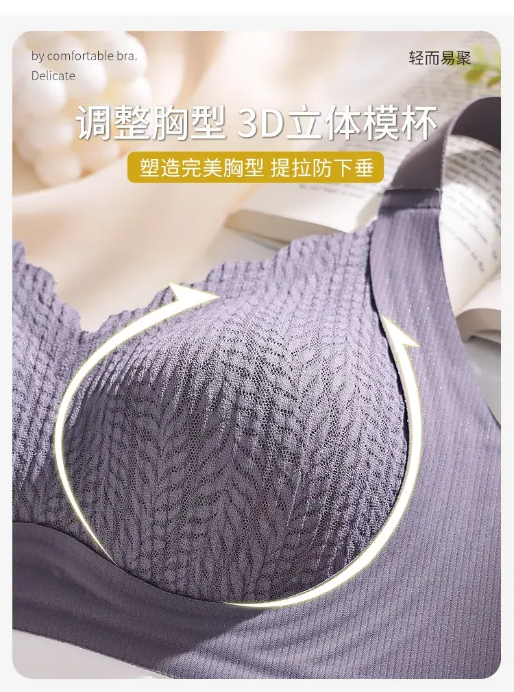 Purple Lace Non-Steel Ring Fixed Cup Bra for Women — feature 4