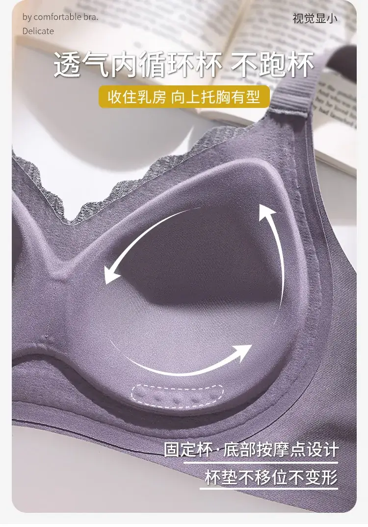 Purple Lace Non-Steel Ring Fixed Cup Bra for Women — feature 8