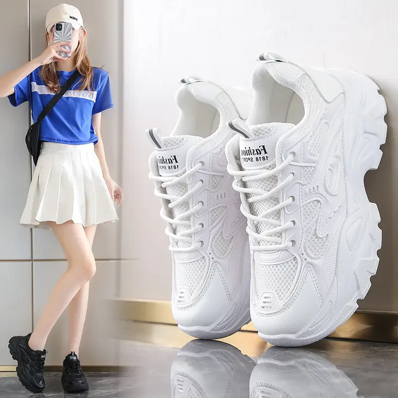Summer thin women's sneaker new mesh breathable casual texture increased dad shoes lace-up hot women's shoes - Image 2