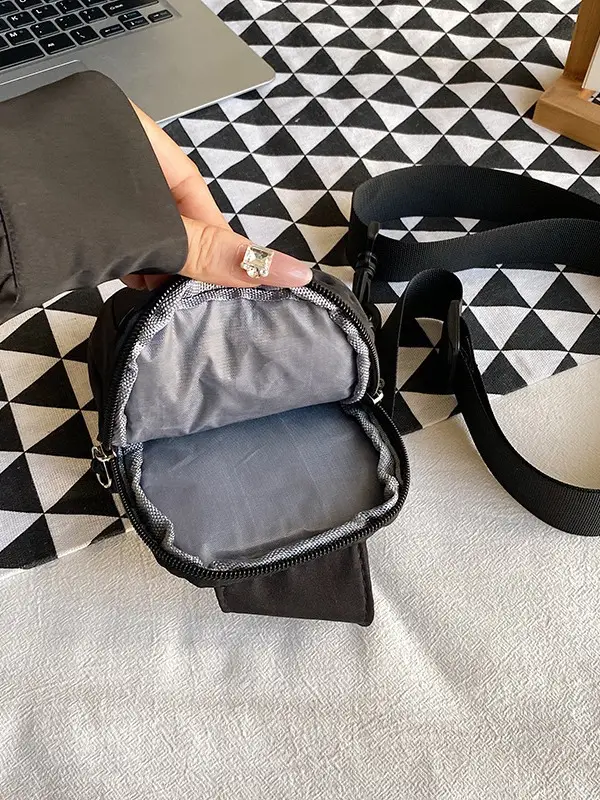 Men's Casual Japanese Sports Shoulder Bag Black Striped - Image 8