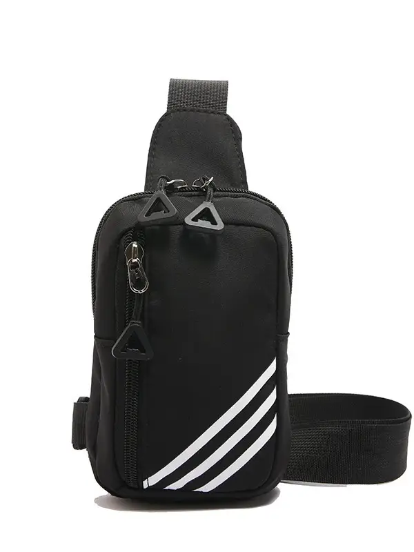 Men's Casual Japanese Sports Shoulder Bag Black Striped - Image 9
