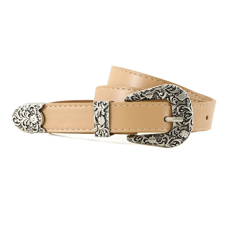 White Metal Carved Belt for Women Vintage Y2K Decorative