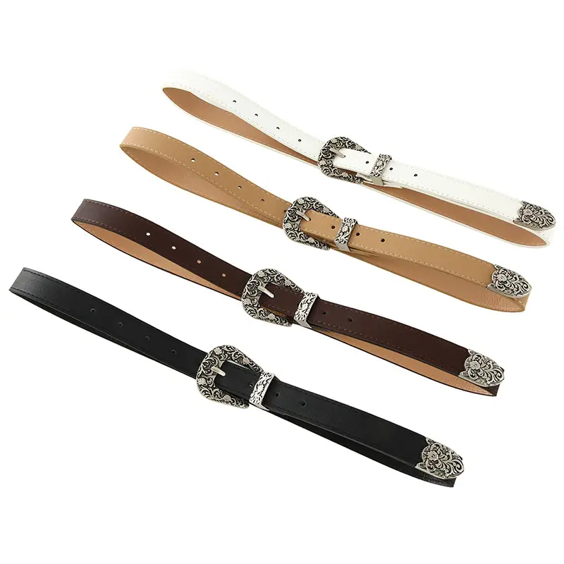 White Metal Carved Belt for Women Vintage Y2K Decorative