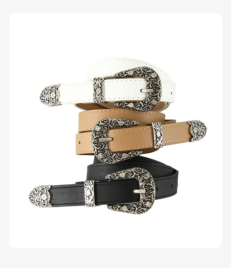 White Metal Carved Belt for Women Vintage Y2K Decorative — feature 38
